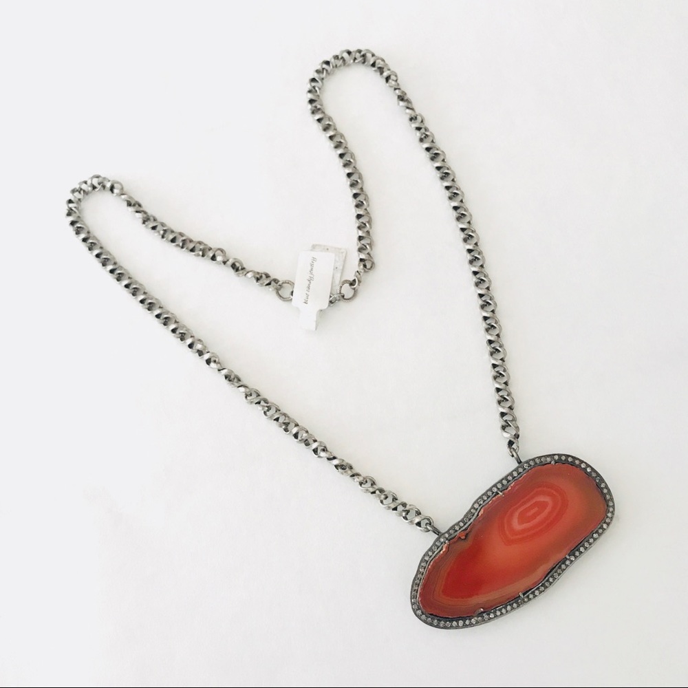 Sliced Agate Diamond Pendant